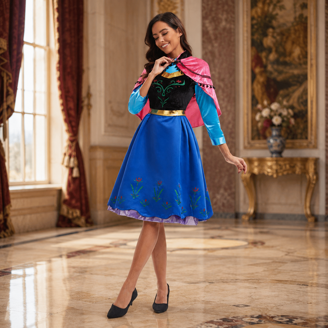 Women's Nordic Princess Costume – Shawl Long Sleeve Floral Hem Halloween Party