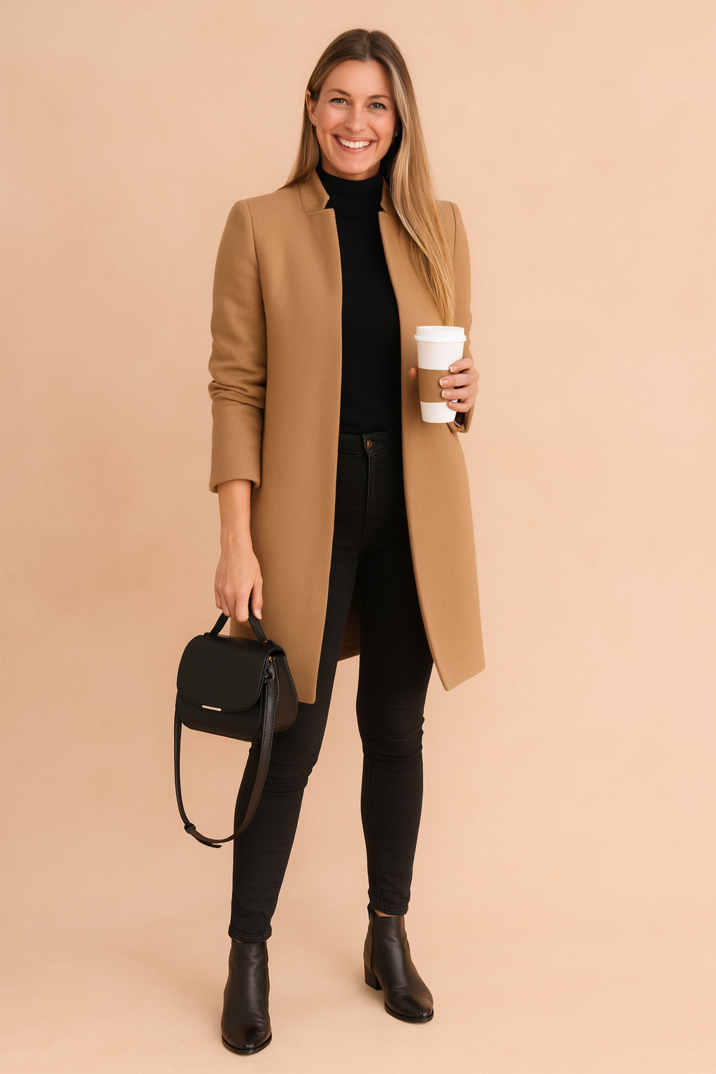 Women's Open-Front Textured Coat – Long Sleeves Long Length Gallery Visits