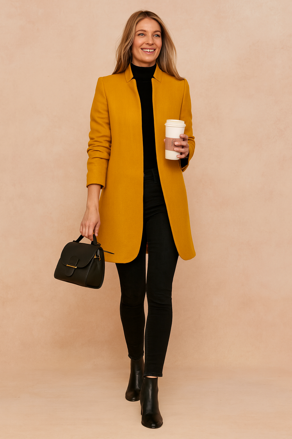 Women's Open-Front Textured Coat – Long Sleeves Long Length Gallery Visits