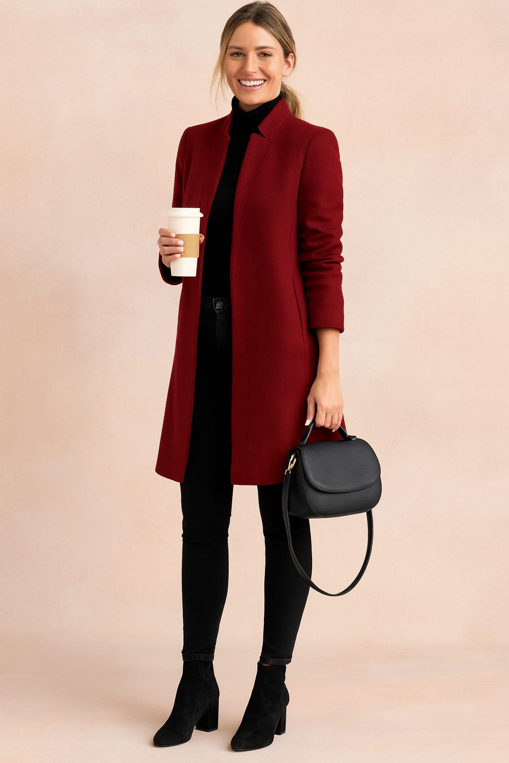 Women's Open-Front Textured Coat – Long Sleeves Long Length Gallery Visits