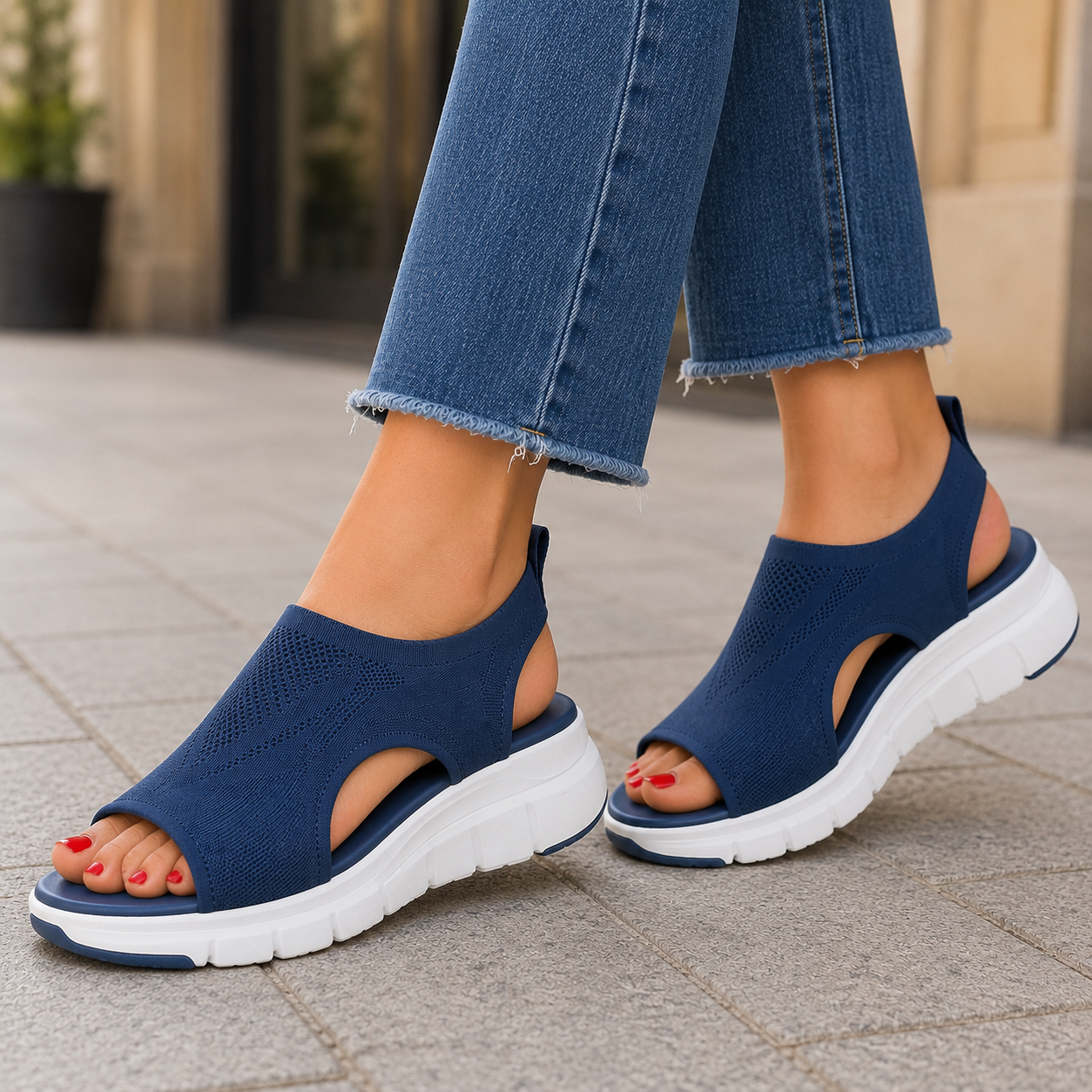Women's Open-Toe Openwork Shoes – Side Cutouts Raised Sole Weekend Markets