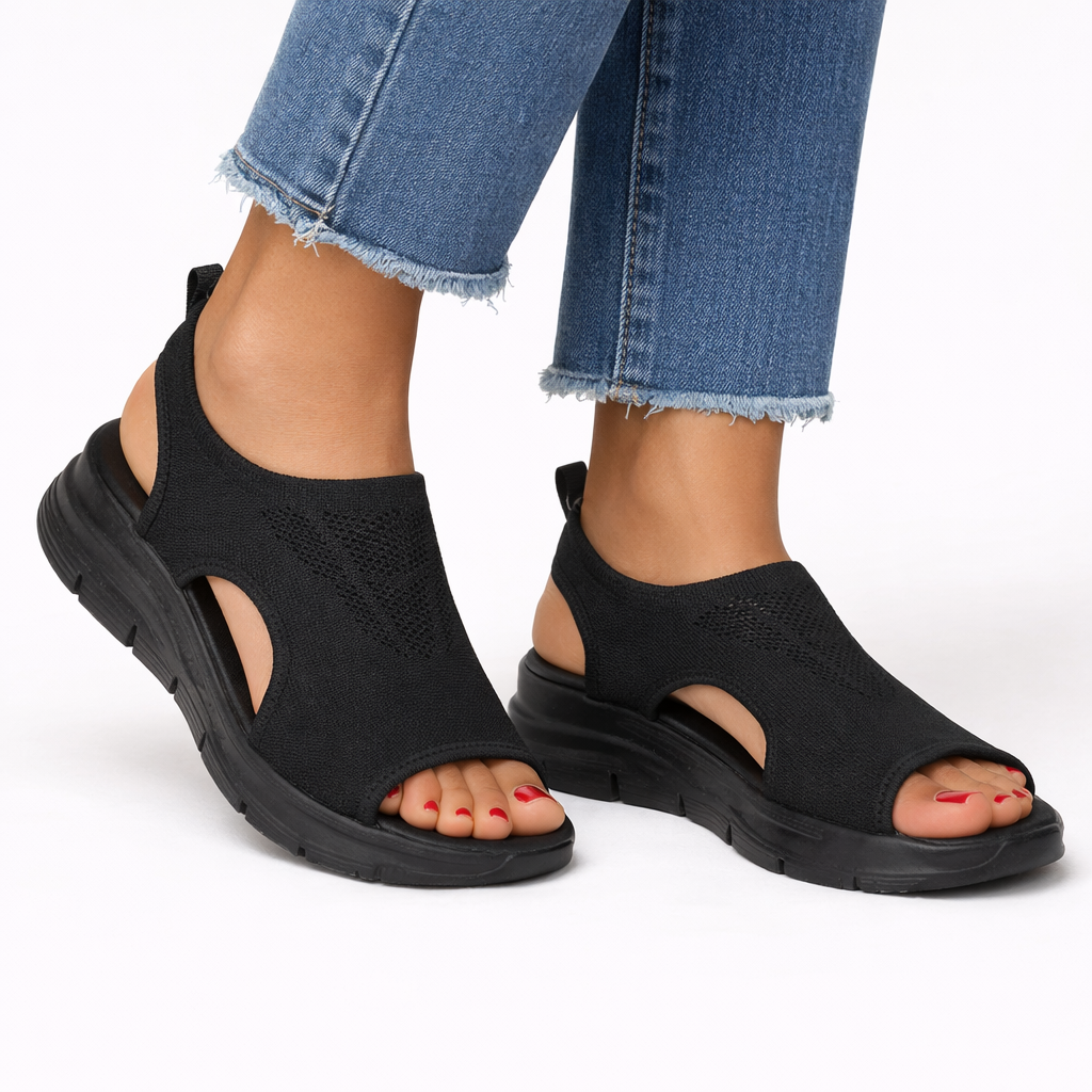 Women's Open-Toe Openwork Shoes – Side Cutouts Raised Sole Weekend Markets