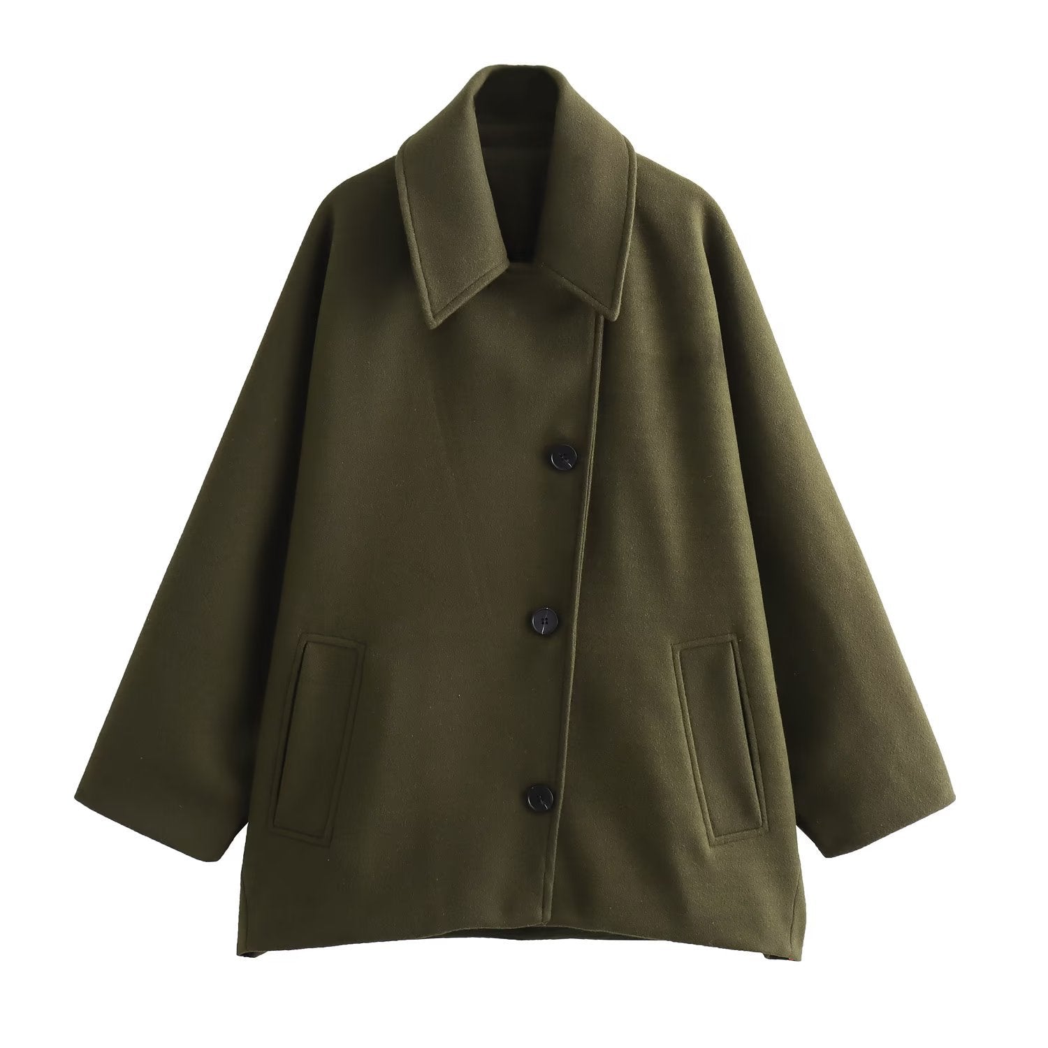 Women's Oversized Wool Jacket – Turn Down Collar Button Front Autumn Outings
