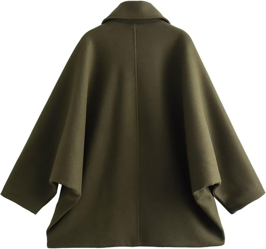 Women's Oversized Wool Jacket – Turn Down Collar Button Front Autumn Outings