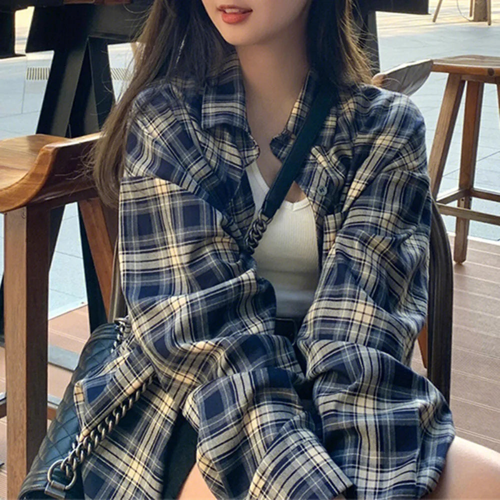 Women's Plaid Flannel Shirt – Button Front Gathered Cuffs Study Days