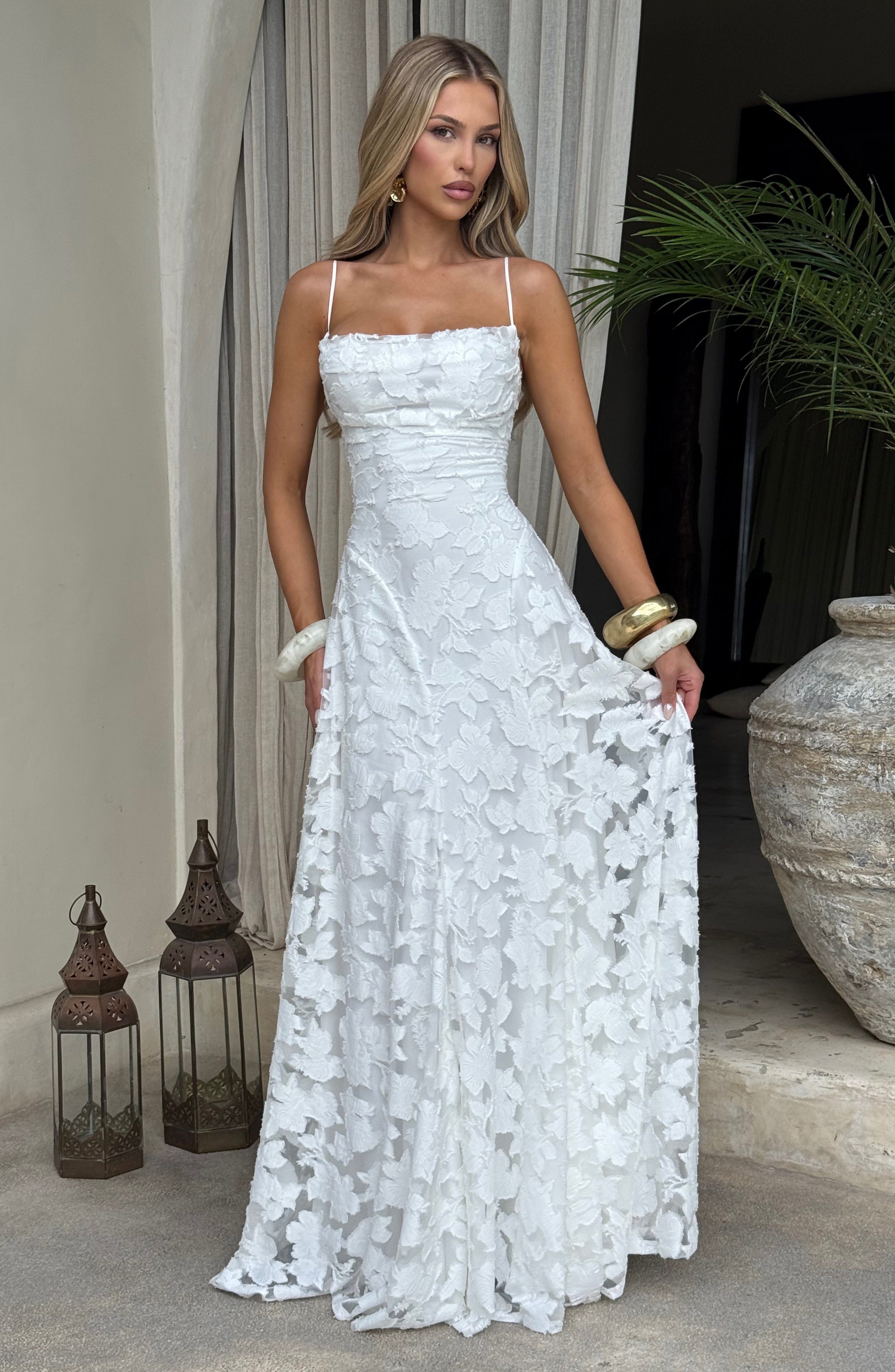 Women's Ruched Floral Maxi Dress – Spaghetti Straps Lace-Up Back Formal Celebrations