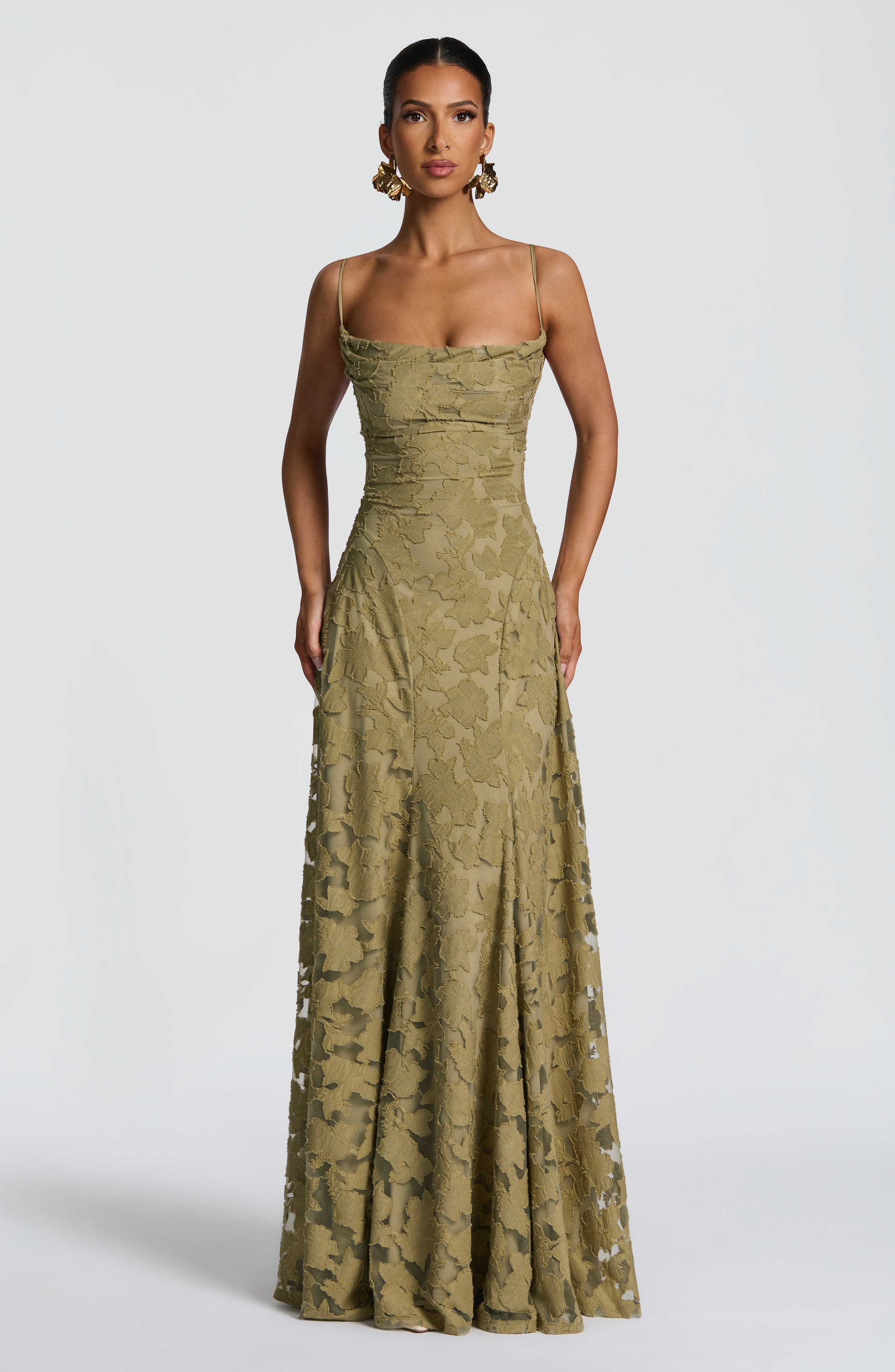 Women's Ruched Floral Maxi Dress – Spaghetti Straps Lace-Up Back Formal Celebrations