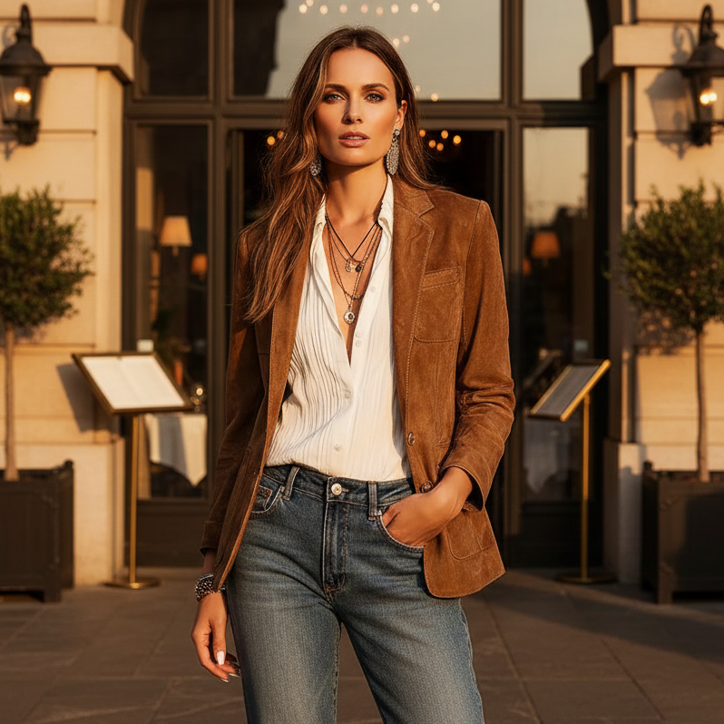 Women's Single Breasted Blazer – Notched Lapel Patch Pockets Office Wear