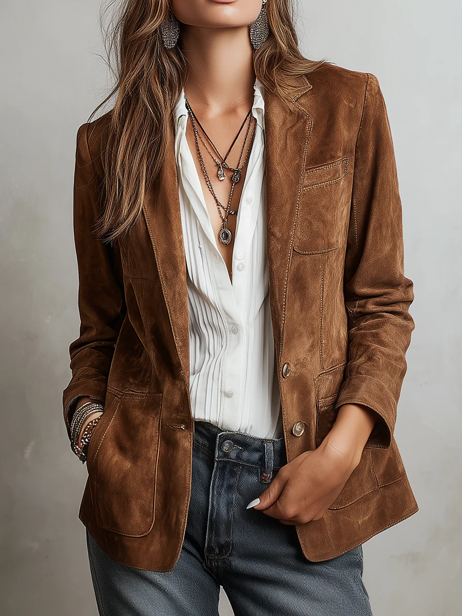 Women's Single Breasted Blazer – Notched Lapel Patch Pockets Office Wear