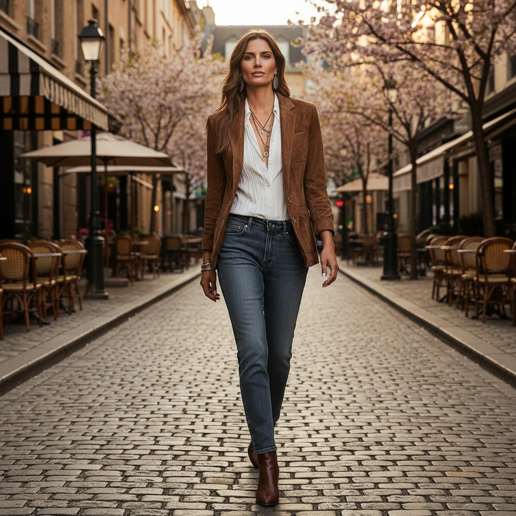 Women's Single Breasted Blazer – Notched Lapel Patch Pockets Office Wear