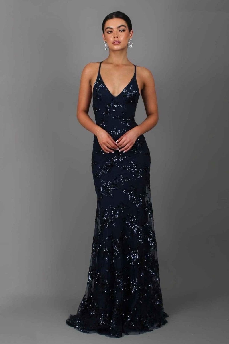 Women's Sleeveless Sequin Maxi Dress – V Neck Crisscross Back Charity Banquet