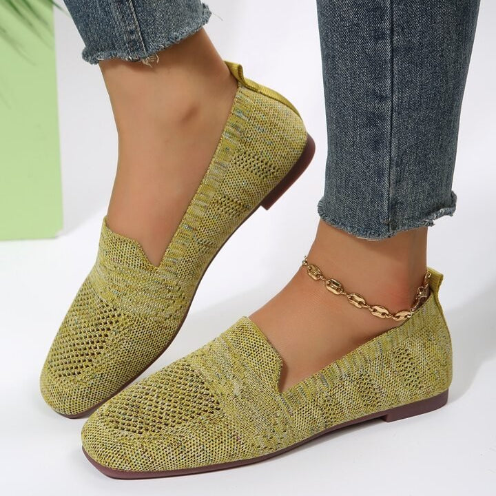 Women's Slip-On Openwork Shoes – Square Toe Low Heel Market Mornings