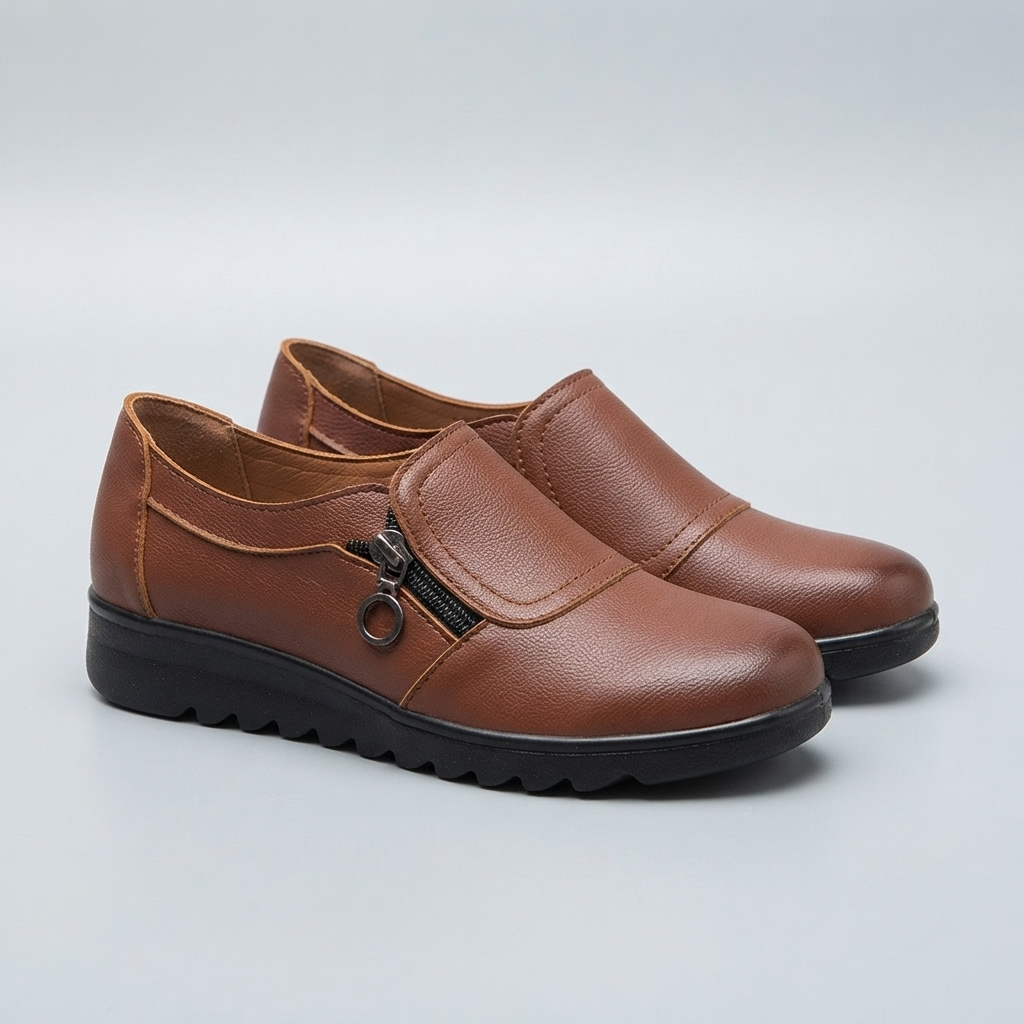 Women's Slip-On Textured Loafers – Side Zipper Round Toe Errand Days
