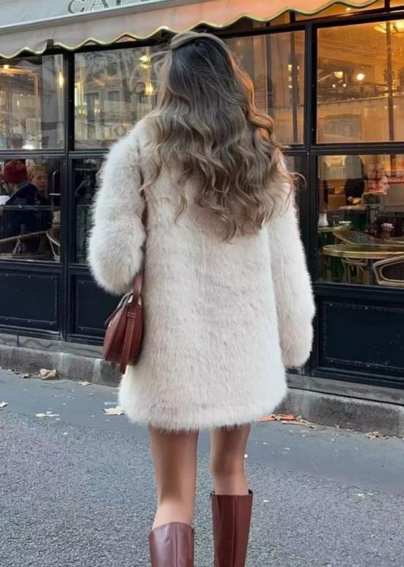 Women's Textured Faux Fur Coat – Shawl Collar Open Front Winter Wear