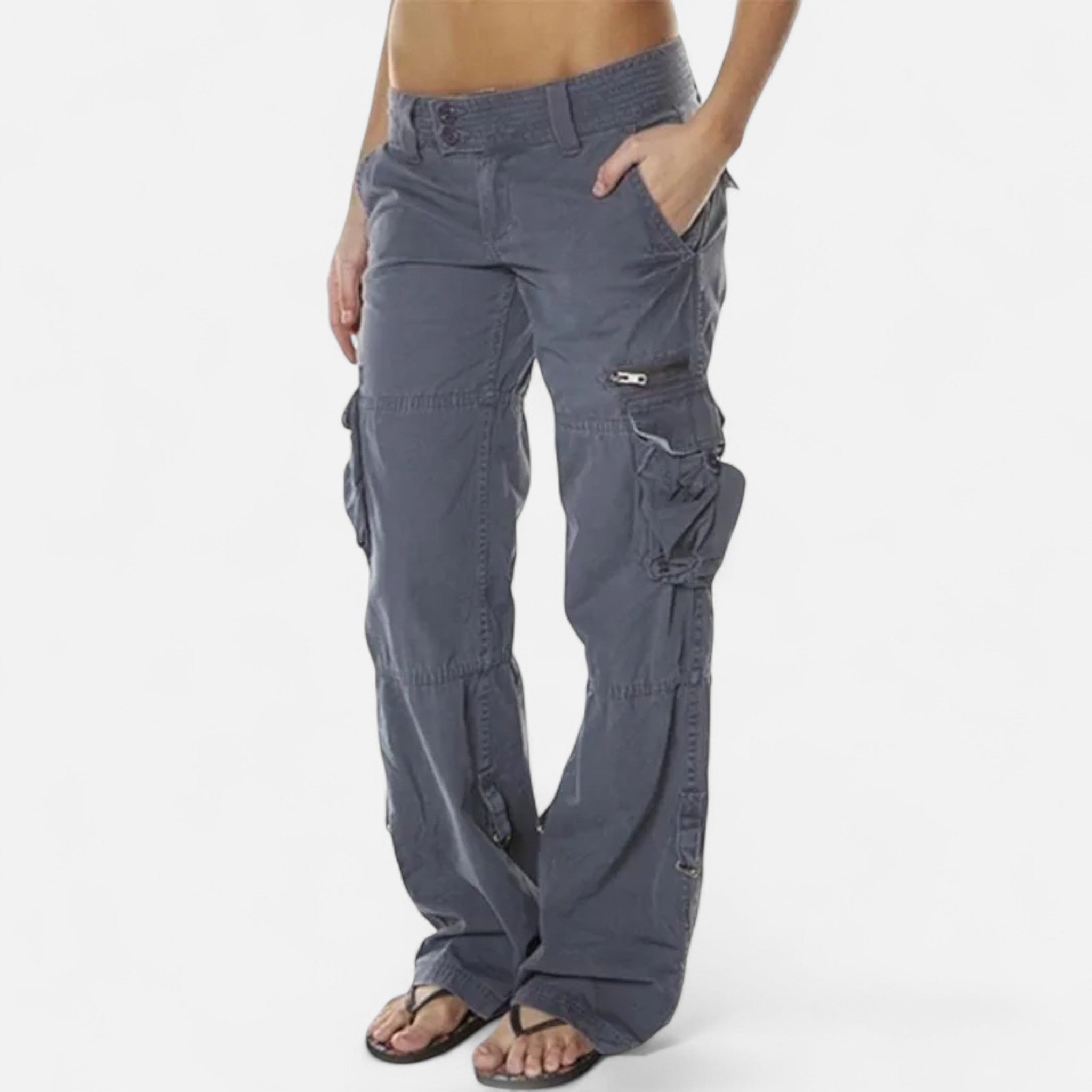 Women's Utility Plain Cargo Pants – Multi Pocket Straight Leg Travel Wear