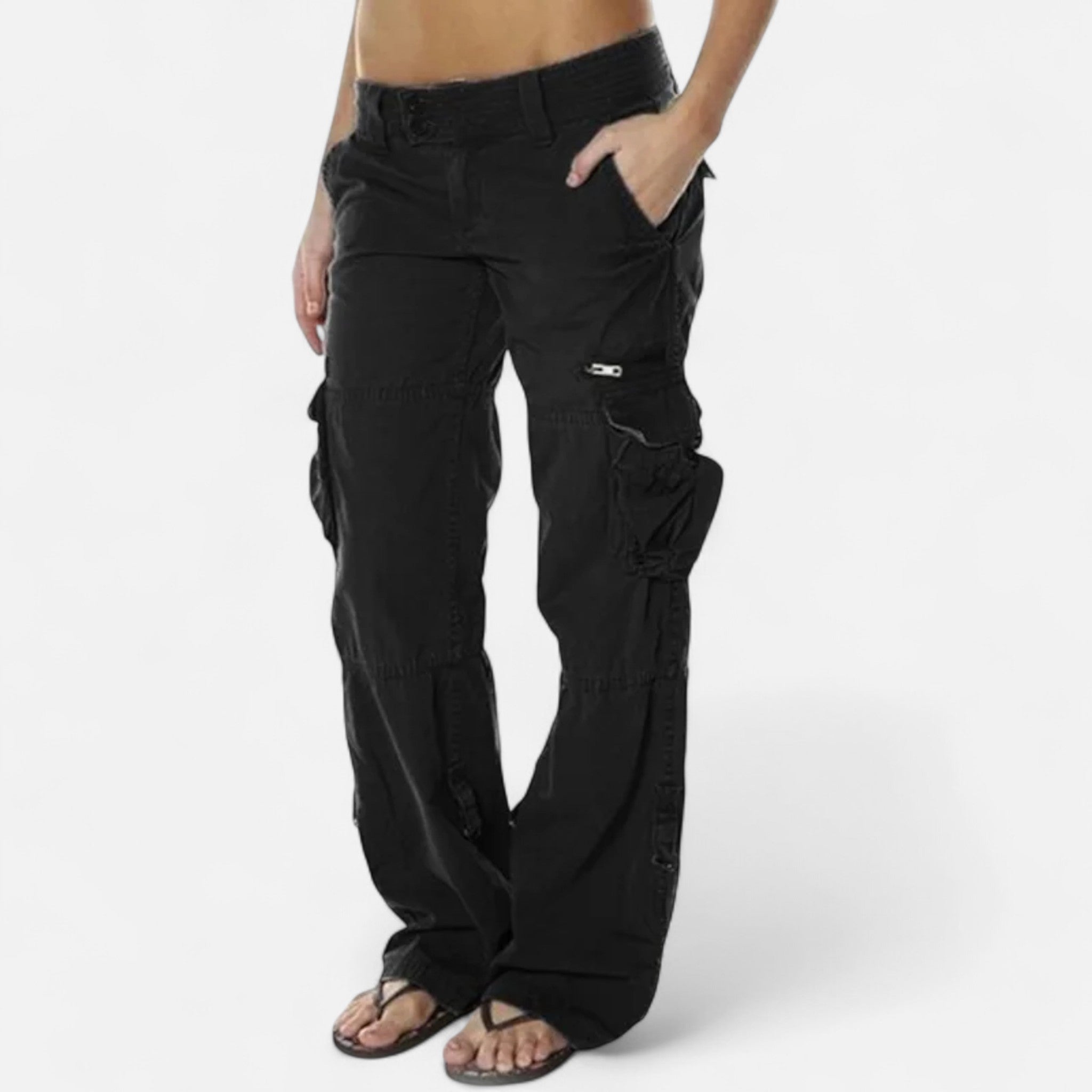 Women's Utility Plain Cargo Pants – Multi Pocket Straight Leg Travel Wear