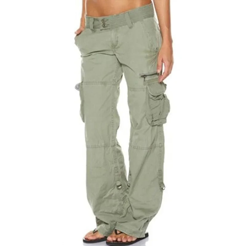 Women's Utility Plain Cargo Pants – Multi Pocket Straight Leg Travel Wear