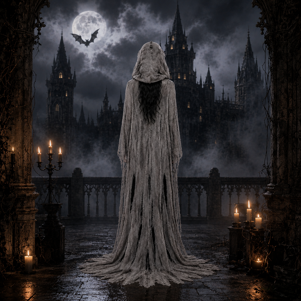 Women's Witch Hooded Costume – Shredded Cape Open Front Halloween Party