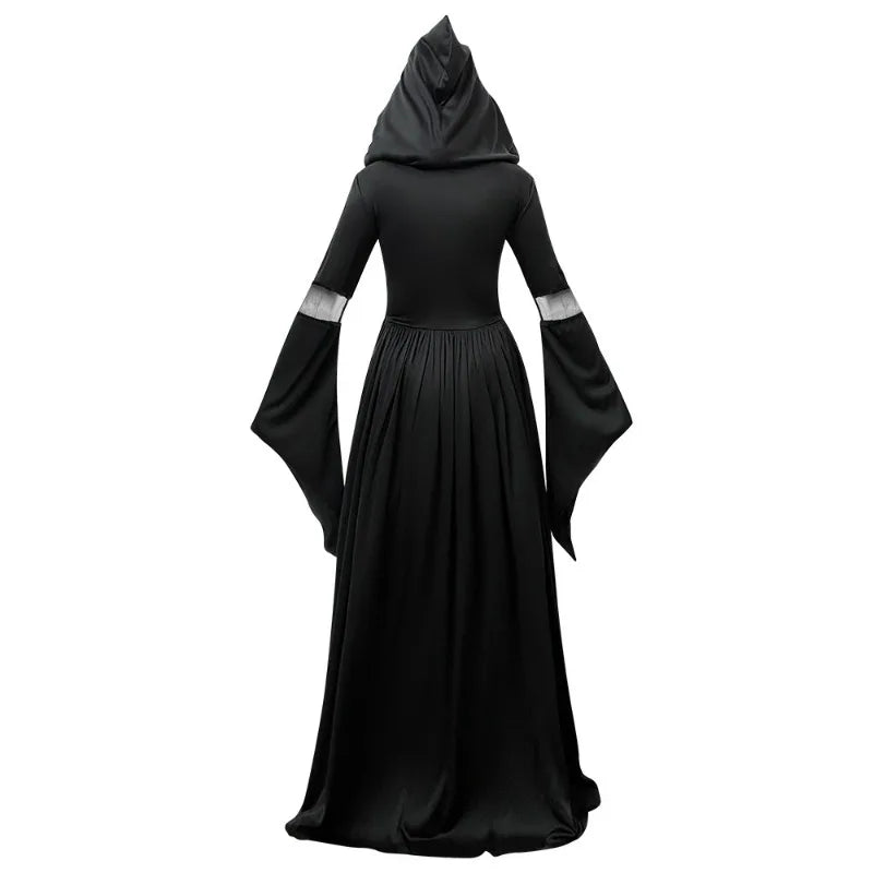 Women's Witch Hooded Dress – Lace Up Bell Sleeve Halloween Costume